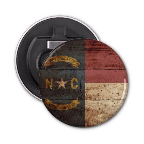 North Carolina State Flag on Old Wood Grain Bottle Opener