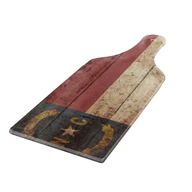 North Carolina State Flag on Old Wood Grain Cutting Board (Corner)