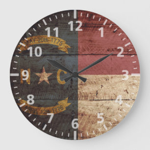 North Carolina State Flag on Old Wood Grain Large Clock