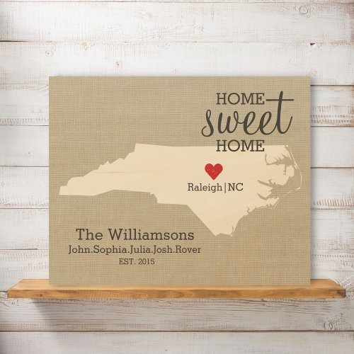 North Carolina State Love Map Custom Family Name Wood Wall Art