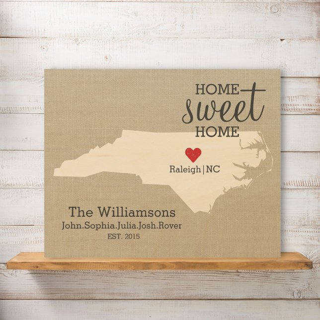North Carolina State Love Map Custom Family Name Wood Wall Art (Creator Uploaded)