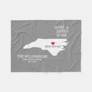 North Carolina State Map Custom Names, City, Color Fleece Blanket