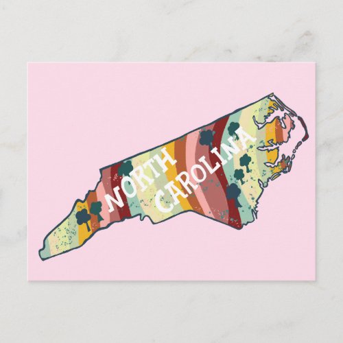 North Carolina State Map Illustrated Bold Colorful Postcard