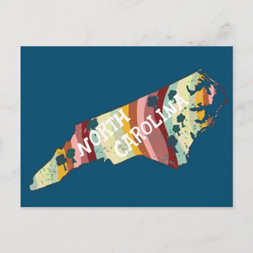North Carolina State Map Illustrated Bold Colorful Postcard