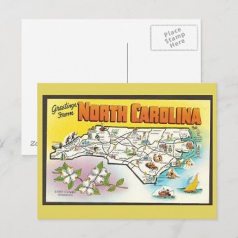 North Carolina State Map Postcard | Zazzle