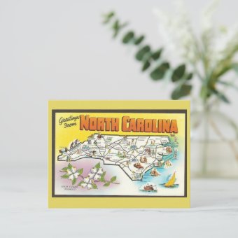 North Carolina State Map Postcard | Zazzle