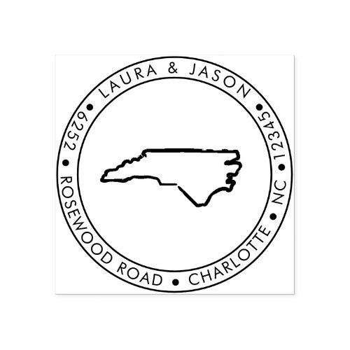 North Carolina State Map Return Address Wood Rubber Stamp