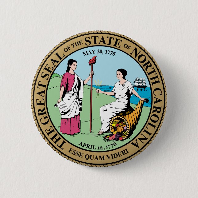 North Carolina state seal america republic symbol Pinback Button (Front)
