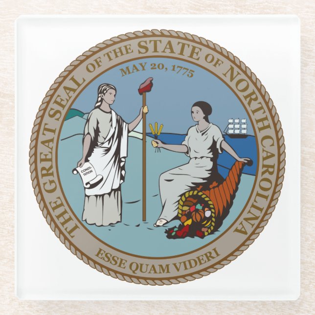 North Carolina State Seal Glass Coaster (Front)