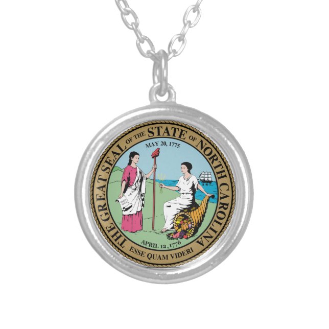 North Carolina State Seal Silver Plated Necklace (Front)