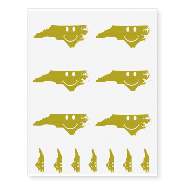North Carolina State Shape Smiley Face Temporary Tattoos (Front)