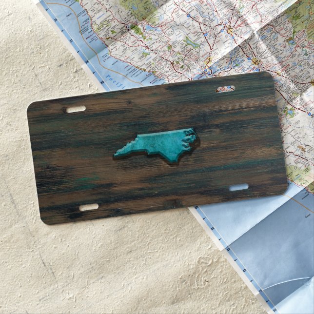 North Carolina State Shape Teal License Plate (In Situ)