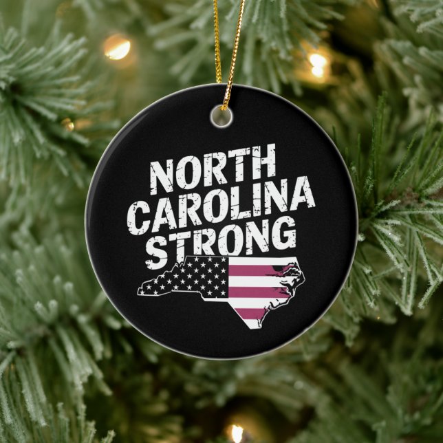 North Carolina Strong With NC State And USA Flag Ceramic Ornament (Tree)