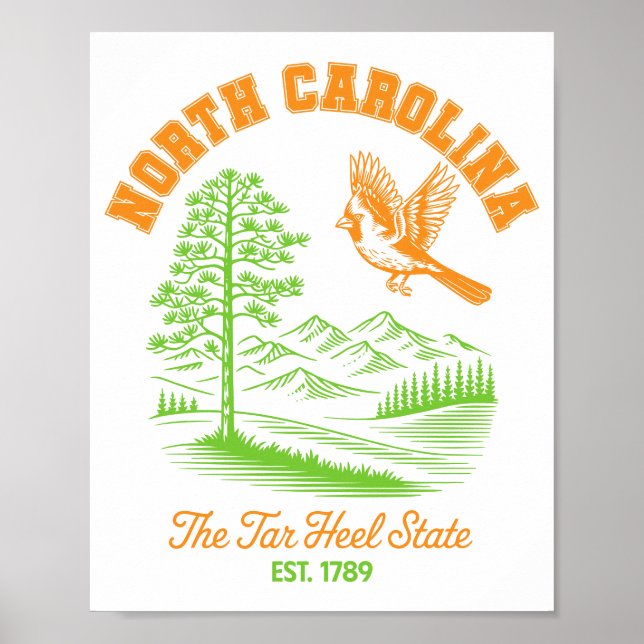 North Carolina Tar Heel State Cardinal Pine Tree  Poster (Front)