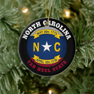 NORTH CAROLINA TAR HEEL STATE FLAG CERAMIC ORNAMENT