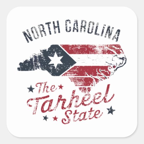 North Carolina The Tarheel State Map Square Sticker