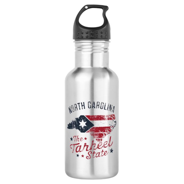 North Carolina The Tarheel State Map Stainless Steel Water Bottle (Front)