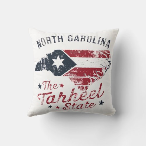 North Carolina The Tarheel State Map Throw Pillow