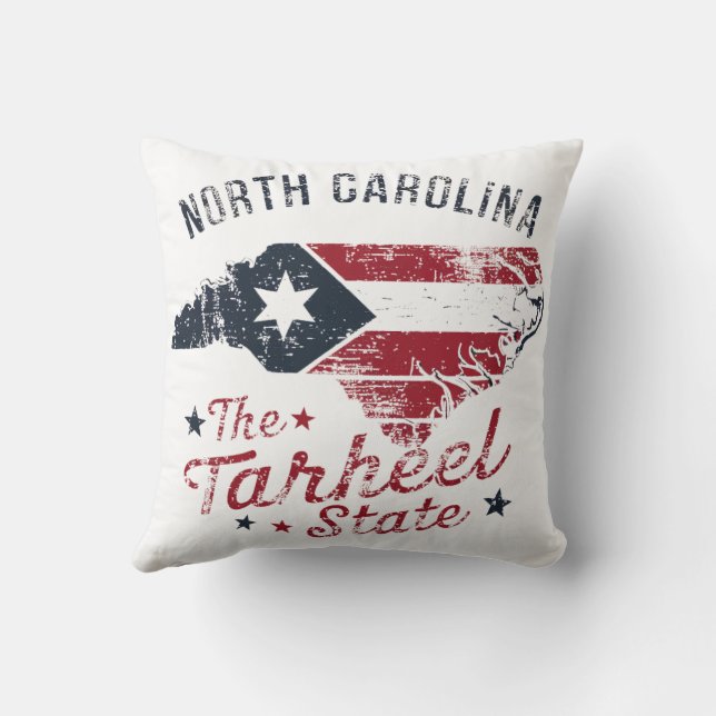 North Carolina The Tarheel State Map Throw Pillow (Back)