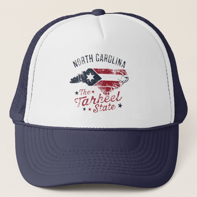 North Carolina The Tarheel State Map Trucker Hat (Front)