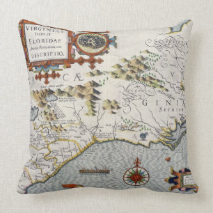 North Carolina, titled 'Virginiae item et Floridae Throw Pillow