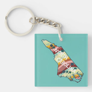 North Carolina USA State Map Illustration Colorful Keychain