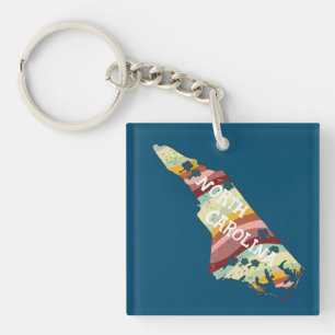 North Carolina USA State Map Illustration Colorful Keychain
