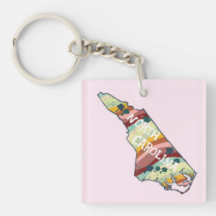 North Carolina USA State Map Illustration Colorful Keychain