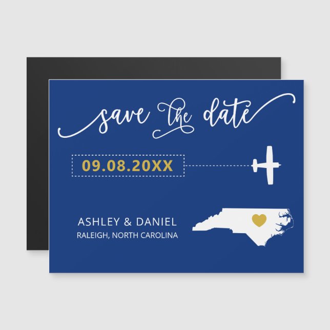 North Carolina Wedding Save the Date Card, Map Magnetic Invitation (Front/Back)