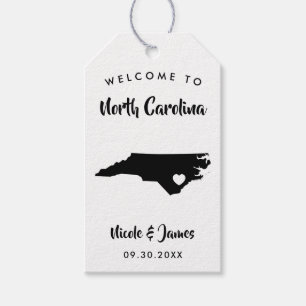 North Carolina Wedding Welcome Bag Tags, Map Gift Tags