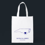 North Carolina Wedding Welcome Bag Tote with Map<br><div class="desc">Wedding welcome gift bag featuring map graphic. Your guests will love checking into their hotel and finding this tote filled with treats awaiting them. You may position the heart to the location of your big day using the "customize further" feature.</div>