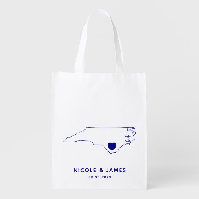 North Carolina Wedding Welcome Bag Tote with Map (Front)