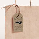 North Carolina Wedding Welcome Gift Tags<br><div class="desc">Share a welcome message for your North Carolina wedding guests with these rustic chic kraft tags that are perfect to attaching to your wedding welcome bags. Design features your welcome message in black lettering with a silhouette map of the state of North Carolina with a heart inside.</div>
