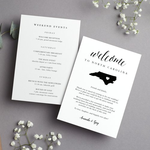 North Carolina Wedding Welcome Letter  Itinerary