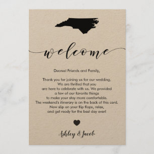 North Carolina Wedding Welcome Letter & Itinerary Program