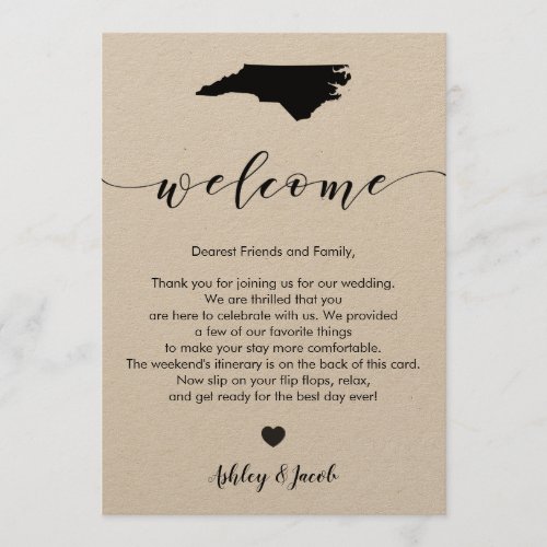 North Carolina Wedding Welcome Letter  Itinerary Program