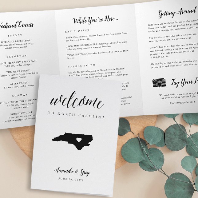 North Carolina Wedding Welcome Letter & Itinerary Tri-Fold Program (Creator Uploaded)