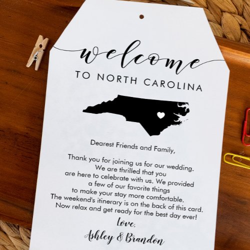 North Carolina Wedding Welcome Tag Itinerary