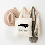 North Carolina Wedding Welcome Tote Bag<br><div class="desc">Welcome out of town wedding guests with a bag full of snacks and treats personalized with the state where you're getting married and the bride and groom's names and wedding date. Click Customize It to move the heart to show any city or location on the state map. Use the design...</div>