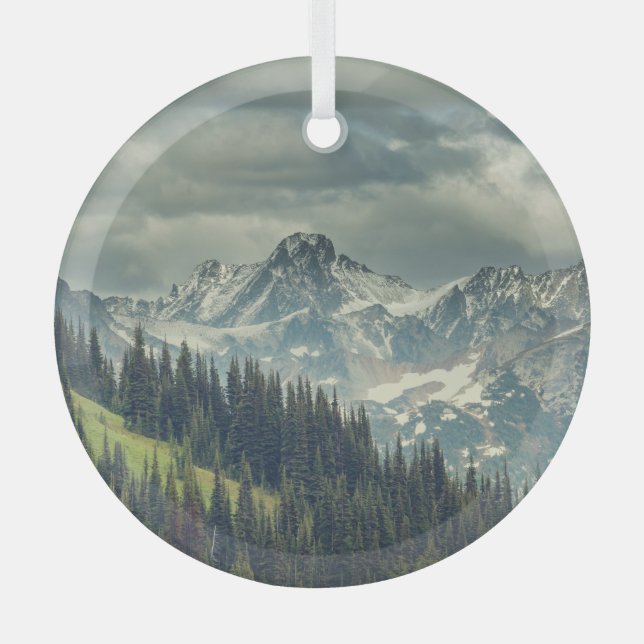 North Cascade: Majestic Mountain Peak. Glass Ornament (Front)