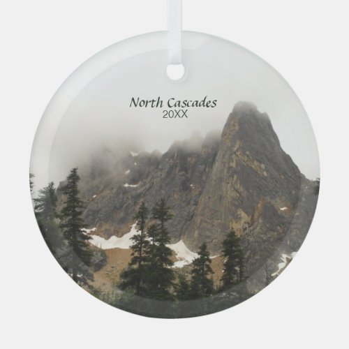 North Cascades Fog over Mountain Photo Glass Ornament