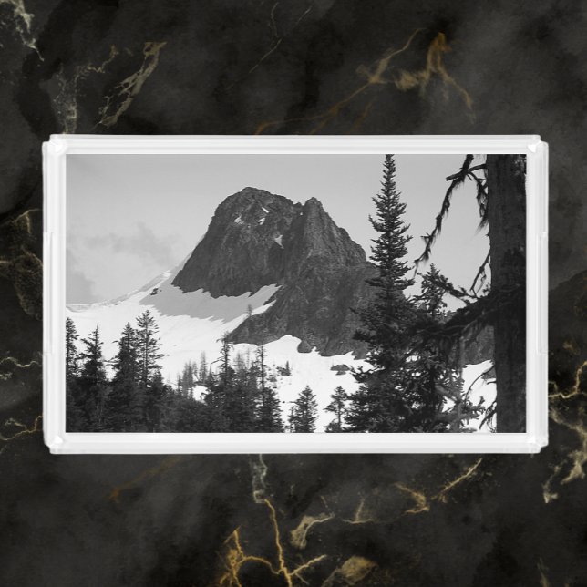 North Cascades Mountain Black and White Photo Acrylic Tray (In Situ)
