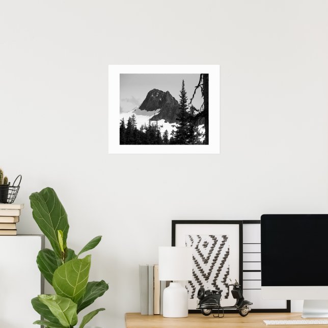North Cascades Mountain Peak Black and White Poster (Home Office)