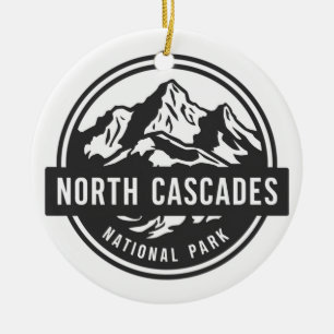 North Cascades National Park Black White Emblem Ceramic Ornament