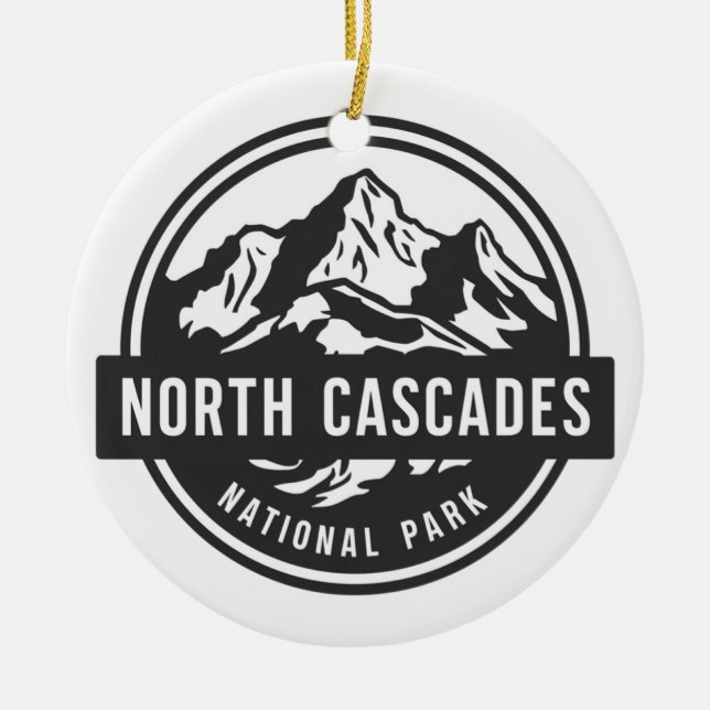 North Cascades National Park Black White Emblem  Ceramic Ornament (Front)