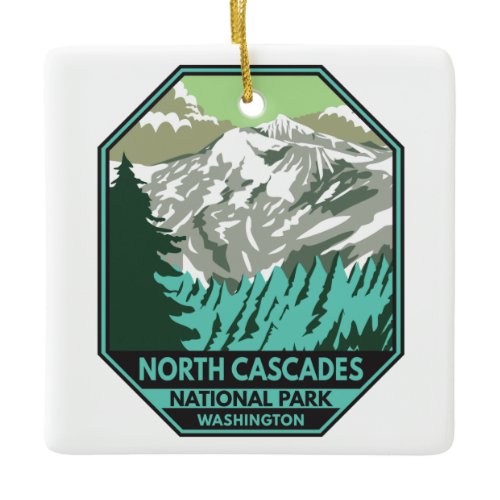 North Cascades National Park Goode Mountain Retro Ceramic Ornament