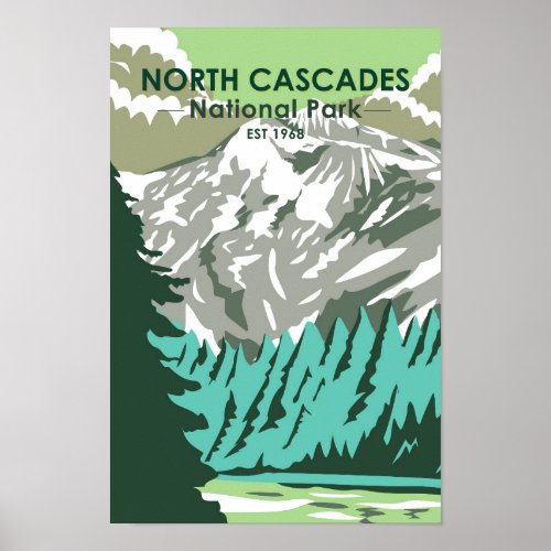 North Cascades National Park Goode Mountain Retro  Poster