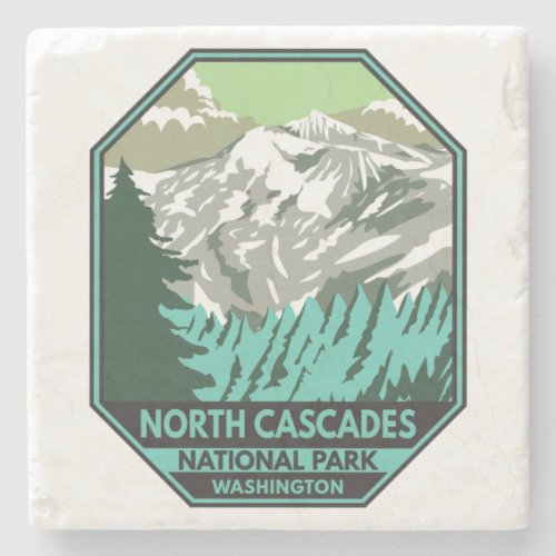 North Cascades National Park Goode Mountain Retro Stone Coaster