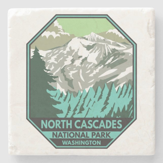 North Cascades National Park Goode Mountain Retro Stone Coaster (Front)