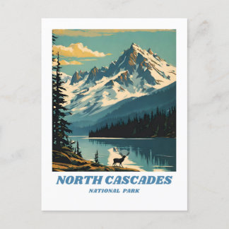 North Cascades National Park illustration retro De Postcard